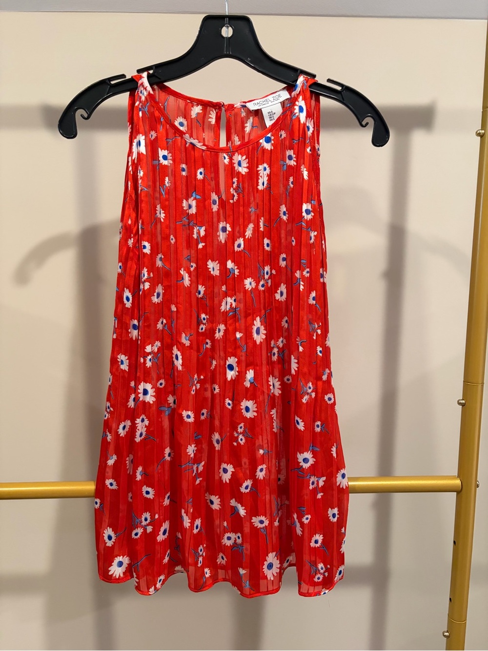 Rachel Zoe Red Floral Pleated Tank Dress